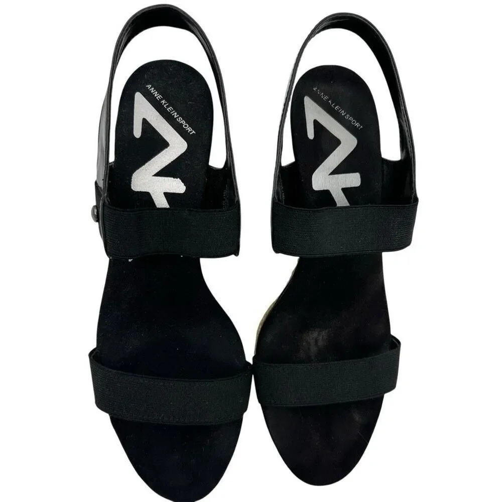 AK Sport Women's Florence Elastic Strap Espadrille Wedge Heels Black Size 8M